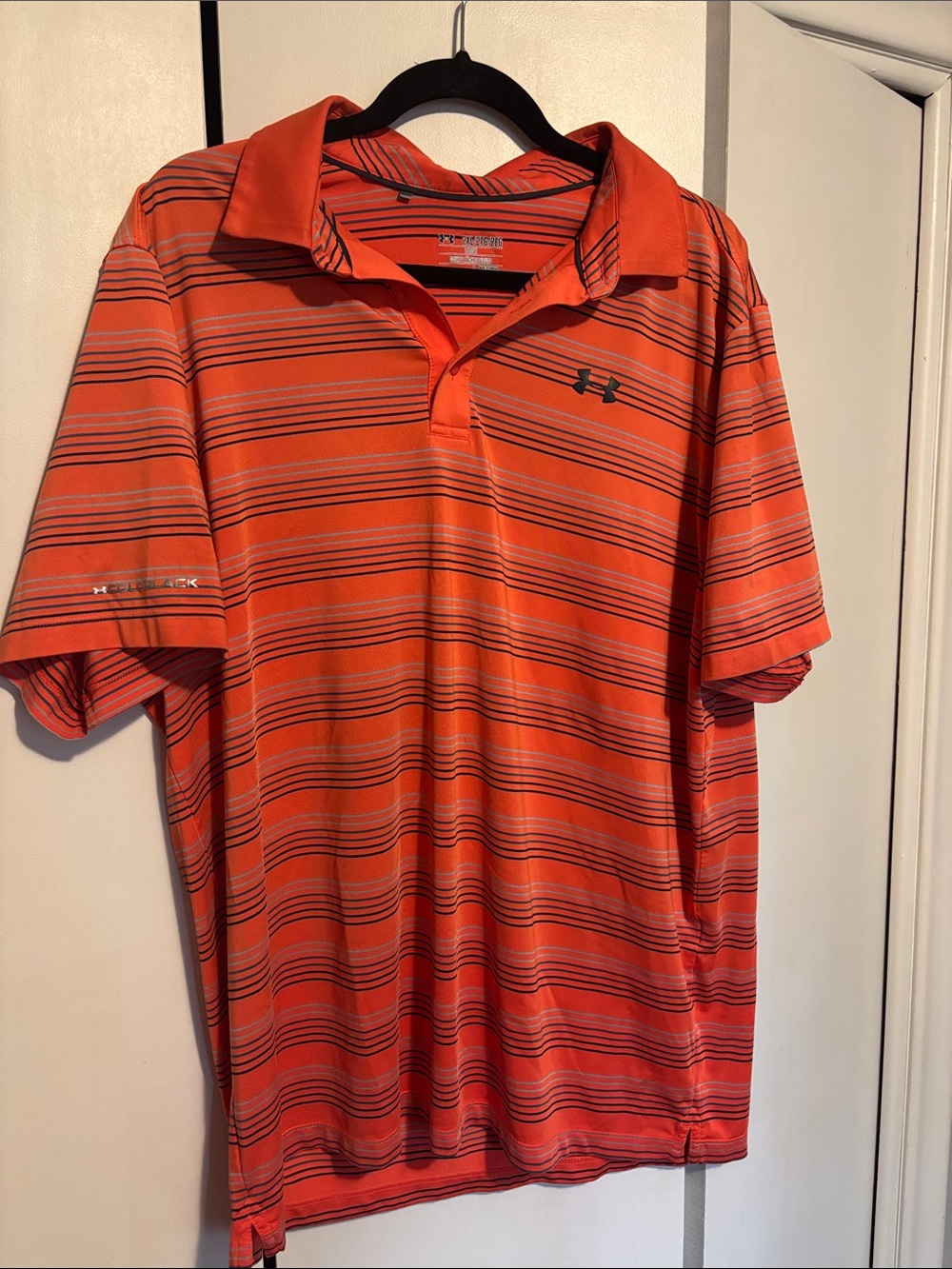Under Armour Orange and Black Striped Golf Polo